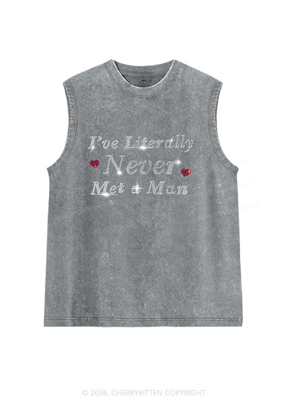 Rhinestone Never Met A Man Pride Y2K Washed Muscle Tank Cherrykitten