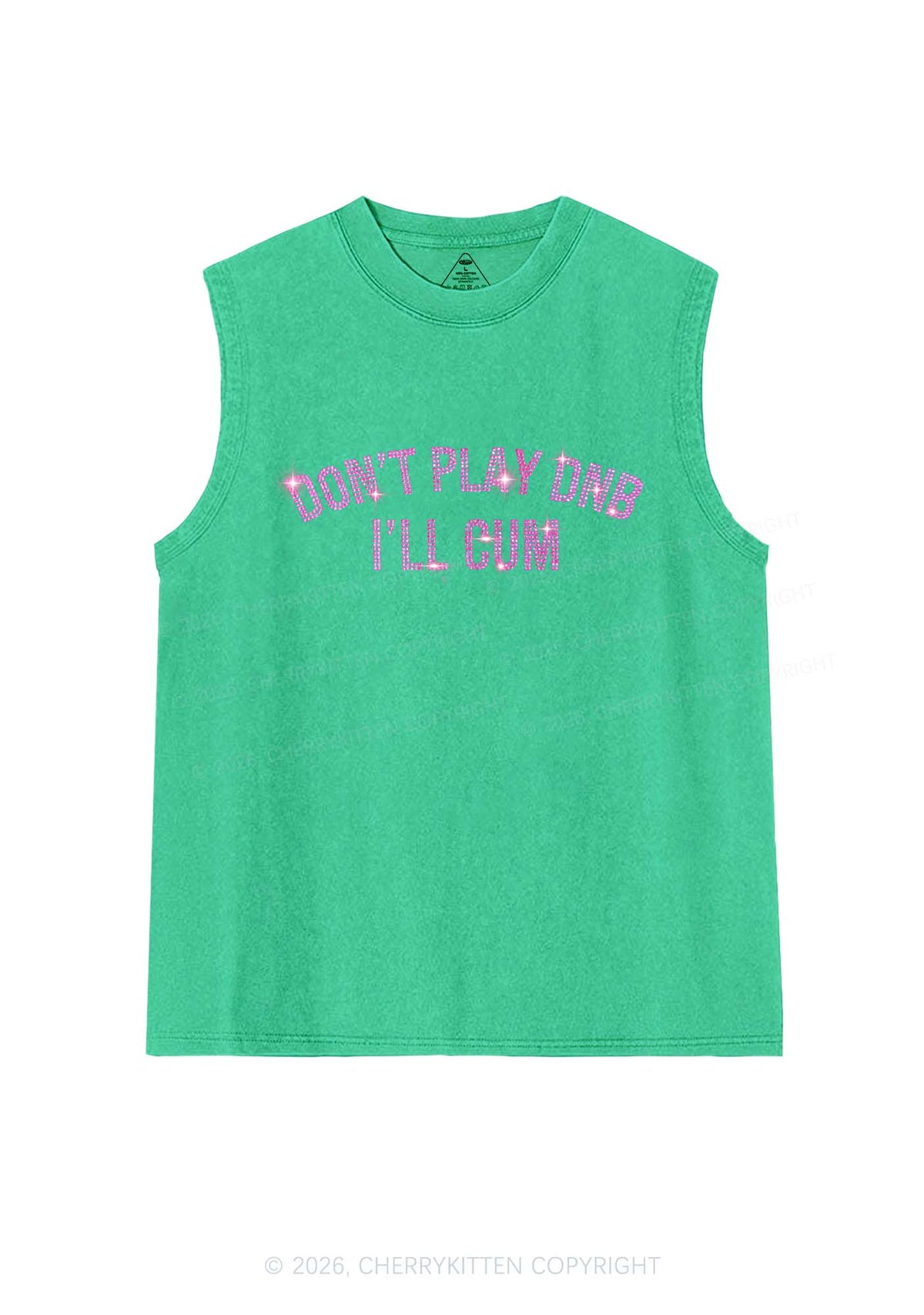 Rhinestone Dont Play DNB Y2K Washed Muscle Tank Cherrykitten