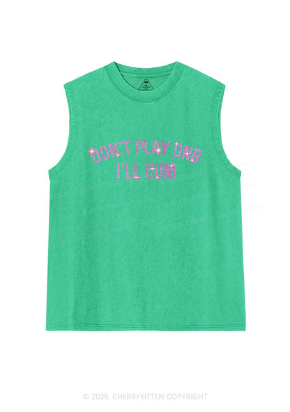 Rhinestone Dont Play DNB Y2K Washed Muscle Tank Cherrykitten