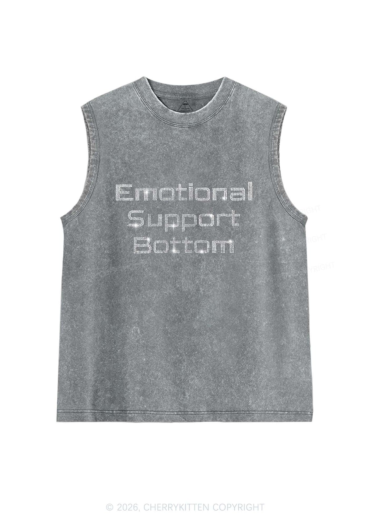 Rhinestone Emotional Support Bottom Pride Y2K Washed Muscle Tank Cherrykitten