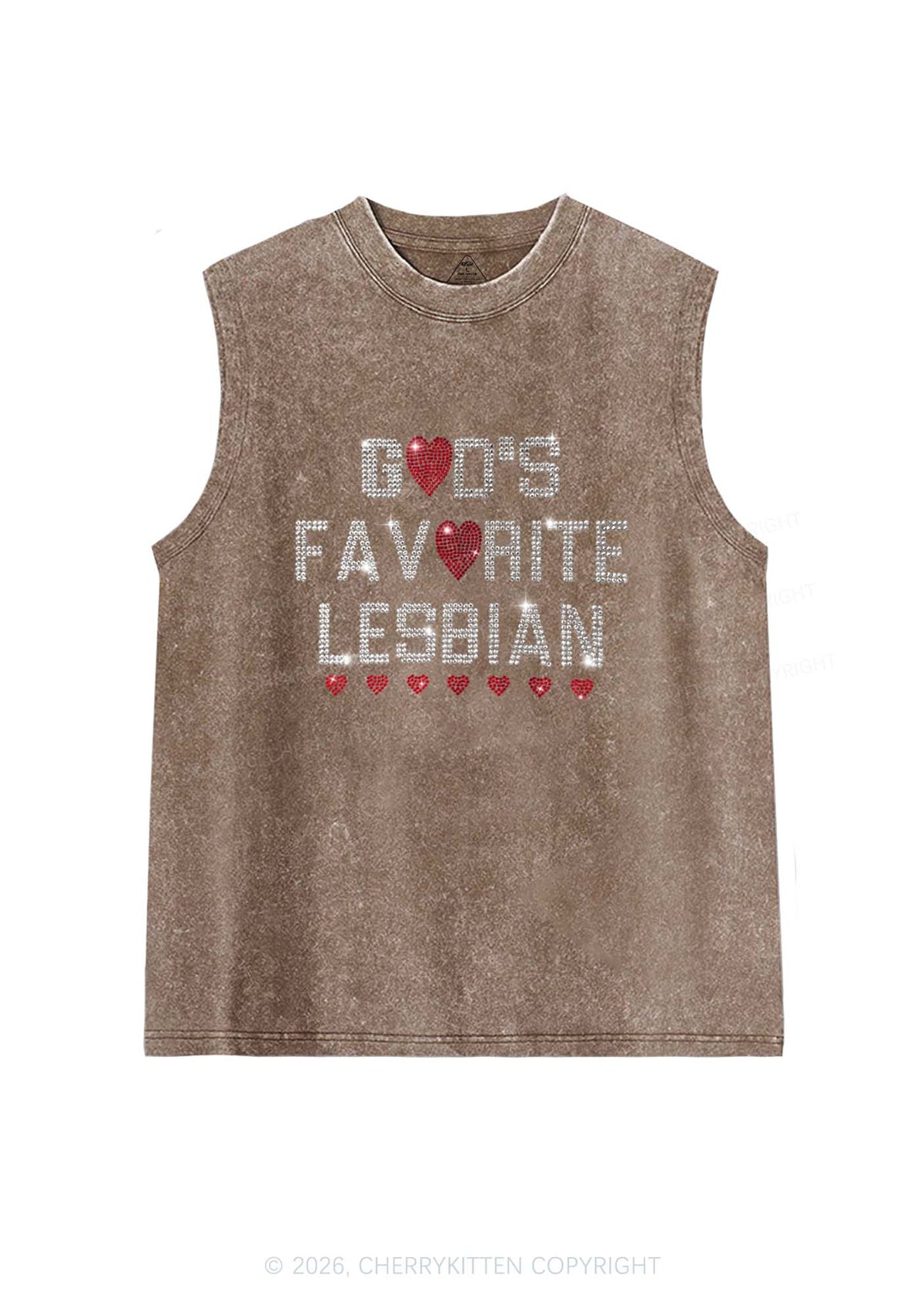 Rhinestone Gods Favorite Lesbian Pride Y2K Washed Muscle Tank Cherrykitten