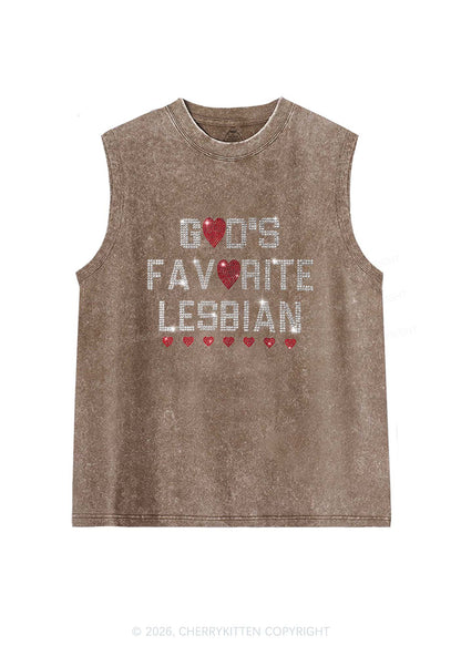 Rhinestone Gods Favorite Lesbian Pride Y2K Washed Muscle Tank Cherrykitten
