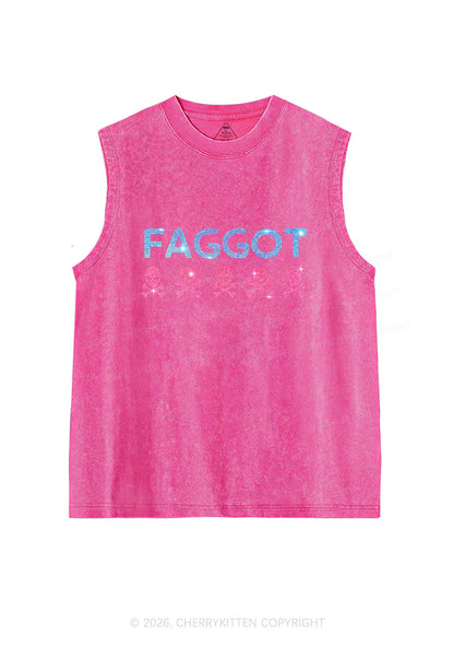 Rhinestone Faggot Skull Pride Y2K Washed Muscle Tank Cherrykitten