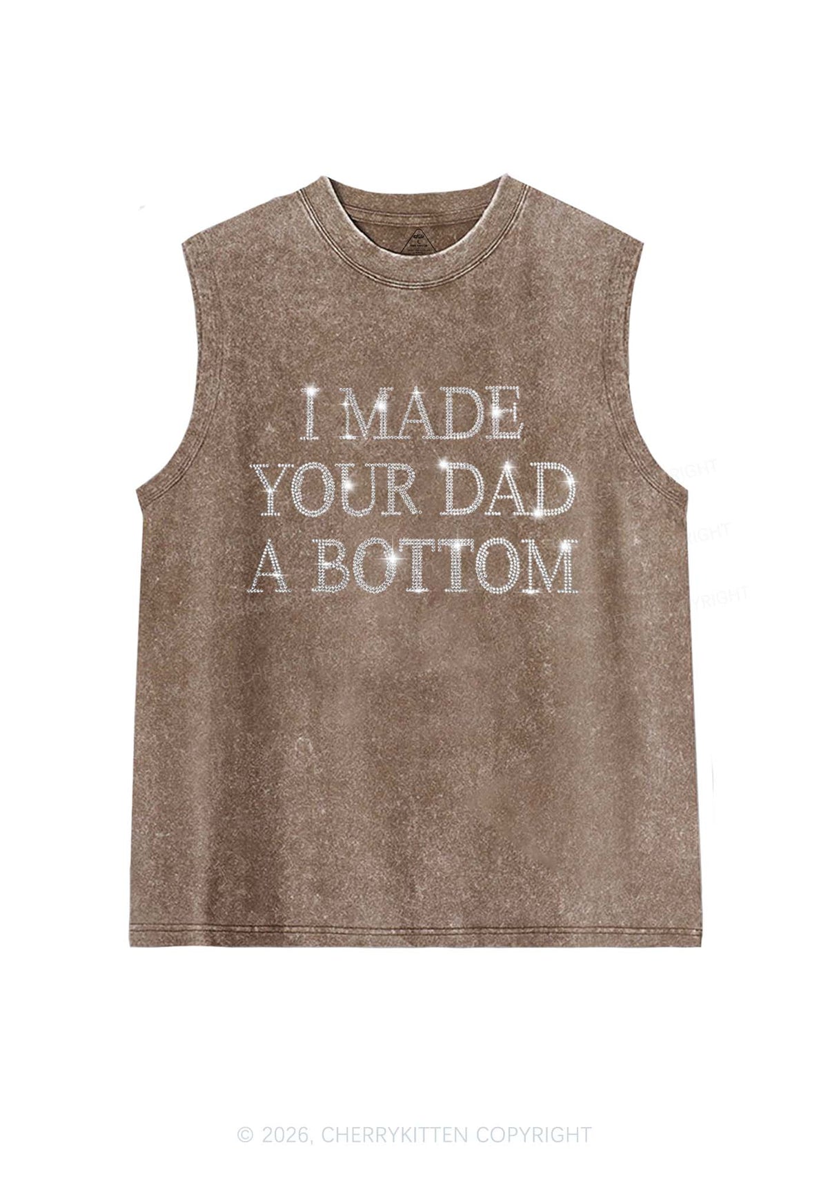 Rhinestone Made Your Dad A Bottom Pride Y2K Washed Muscle Tank Cherrykitten