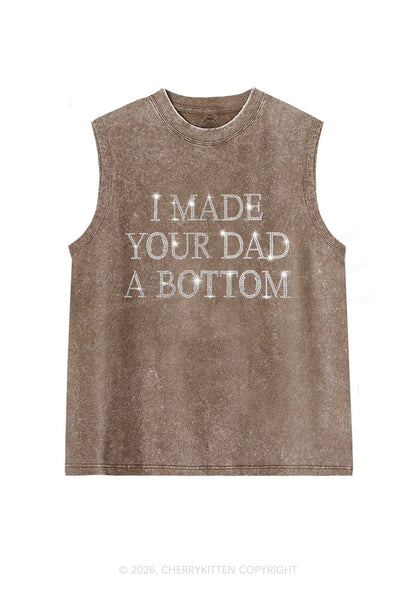 Rhinestone Made Your Dad A Bottom Pride Y2K Washed Muscle Tank Cherrykitten