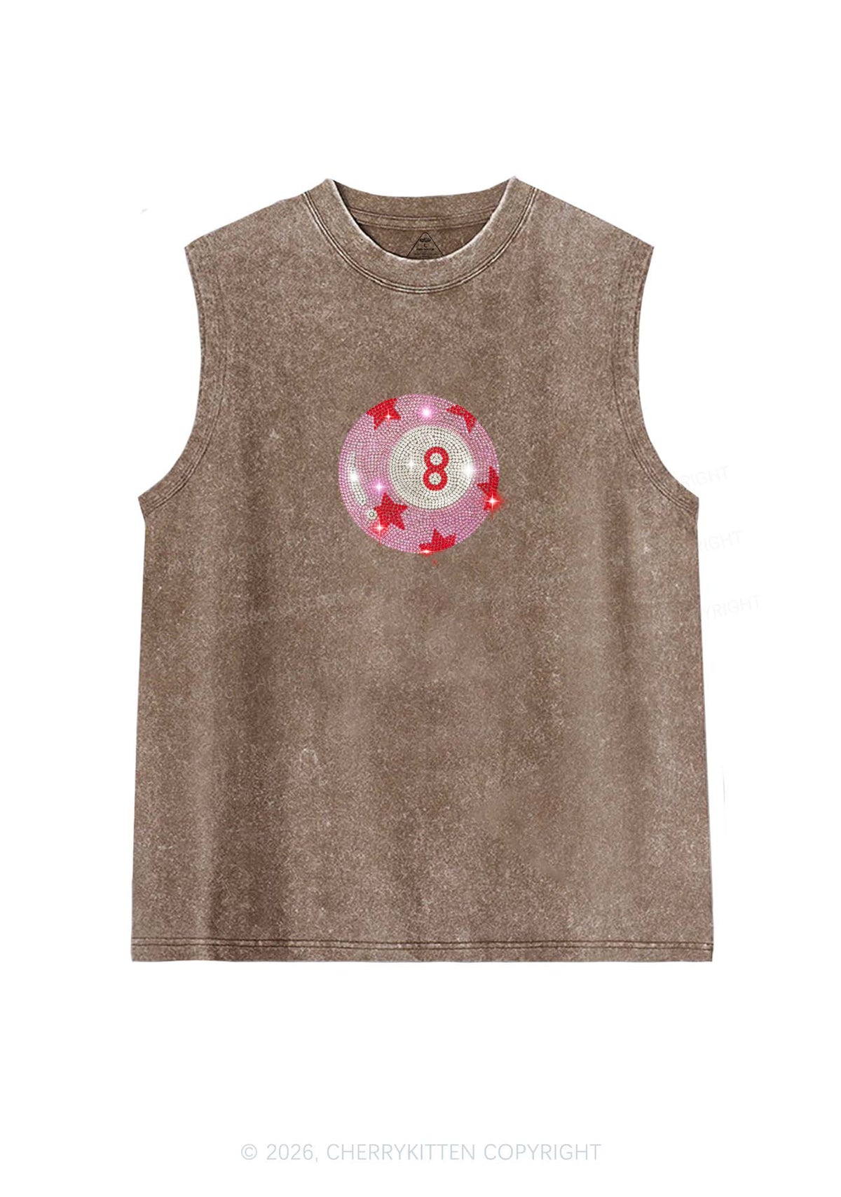 Rhinestone Pink Eight Ball Star Y2K Washed Muscle Tank Cherrykitten