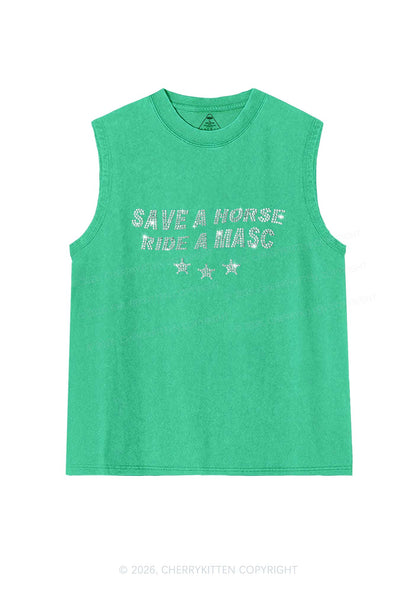 Rhinestone Ride A Masc Pride Y2K Washed Muscle Tank Cherrykitten