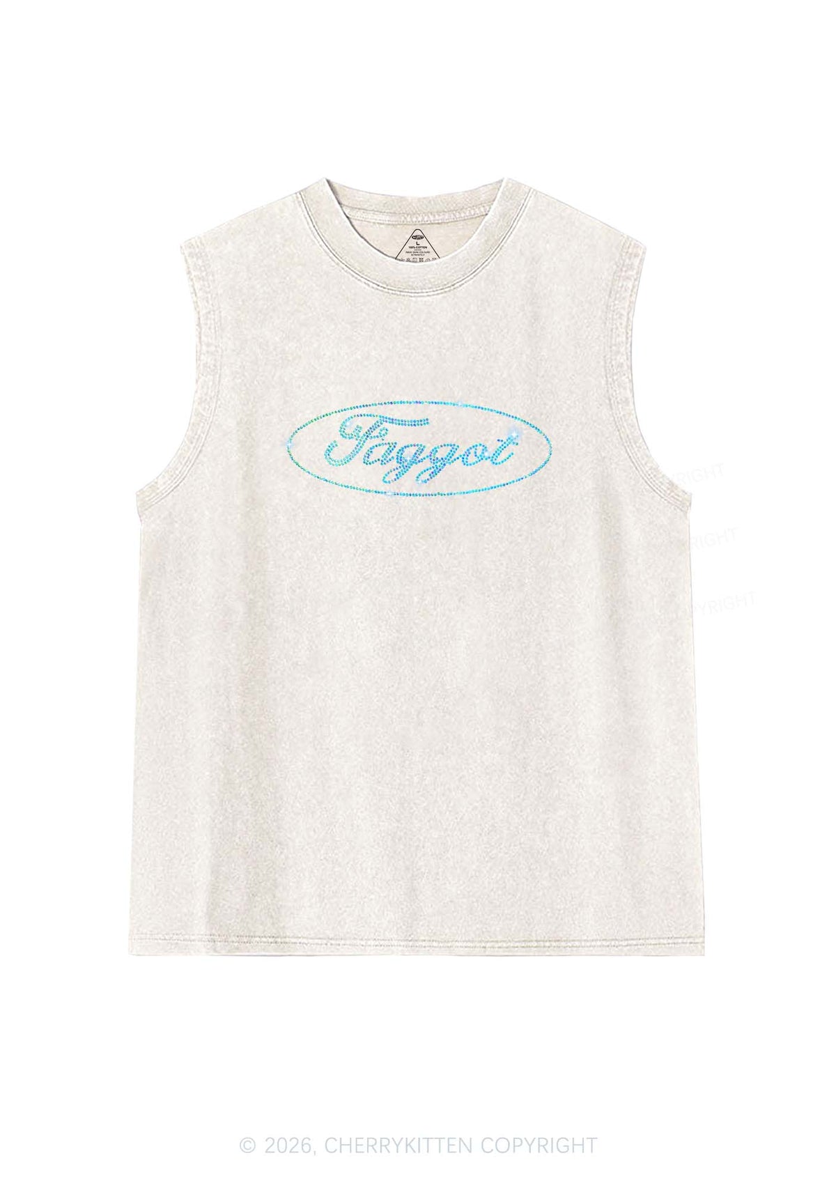 Rhinestone Oval Faggot Pride Y2K Washed Muscle Tank Cherrykitten
