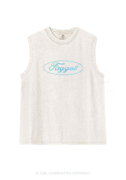 Rhinestone Oval Faggot Pride Y2K Washed Muscle Tank Cherrykitten