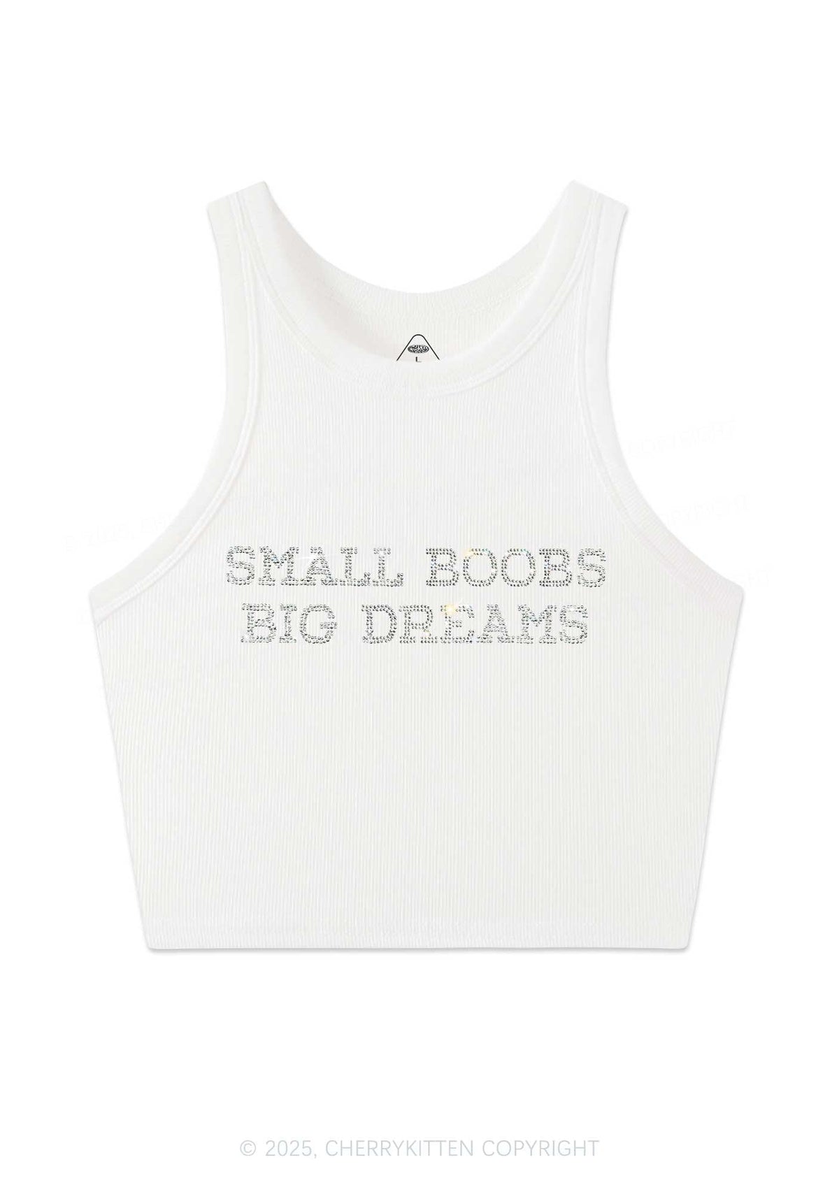 Rhinestone Small But Big Dreams Y2K Crop Tank Top Cherrykitten