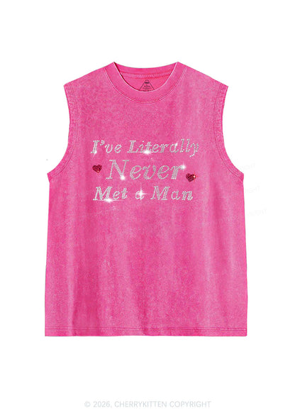 Rhinestone Never Met A Man Pride Y2K Washed Muscle Tank Cherrykitten