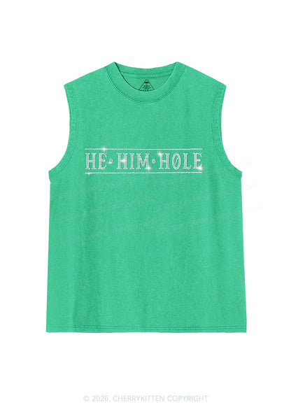 Rhinestone He Him Hole Pride Y2K Washed Muscle Tank Cherrykitten