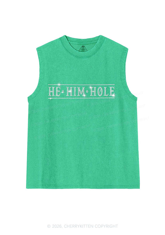 Rhinestone He Him Hole Pride Y2K Washed Muscle Tank Cherrykitten