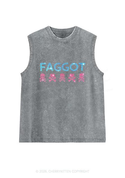 Rhinestone Faggot Skull Pride Y2K Washed Muscle Tank Cherrykitten