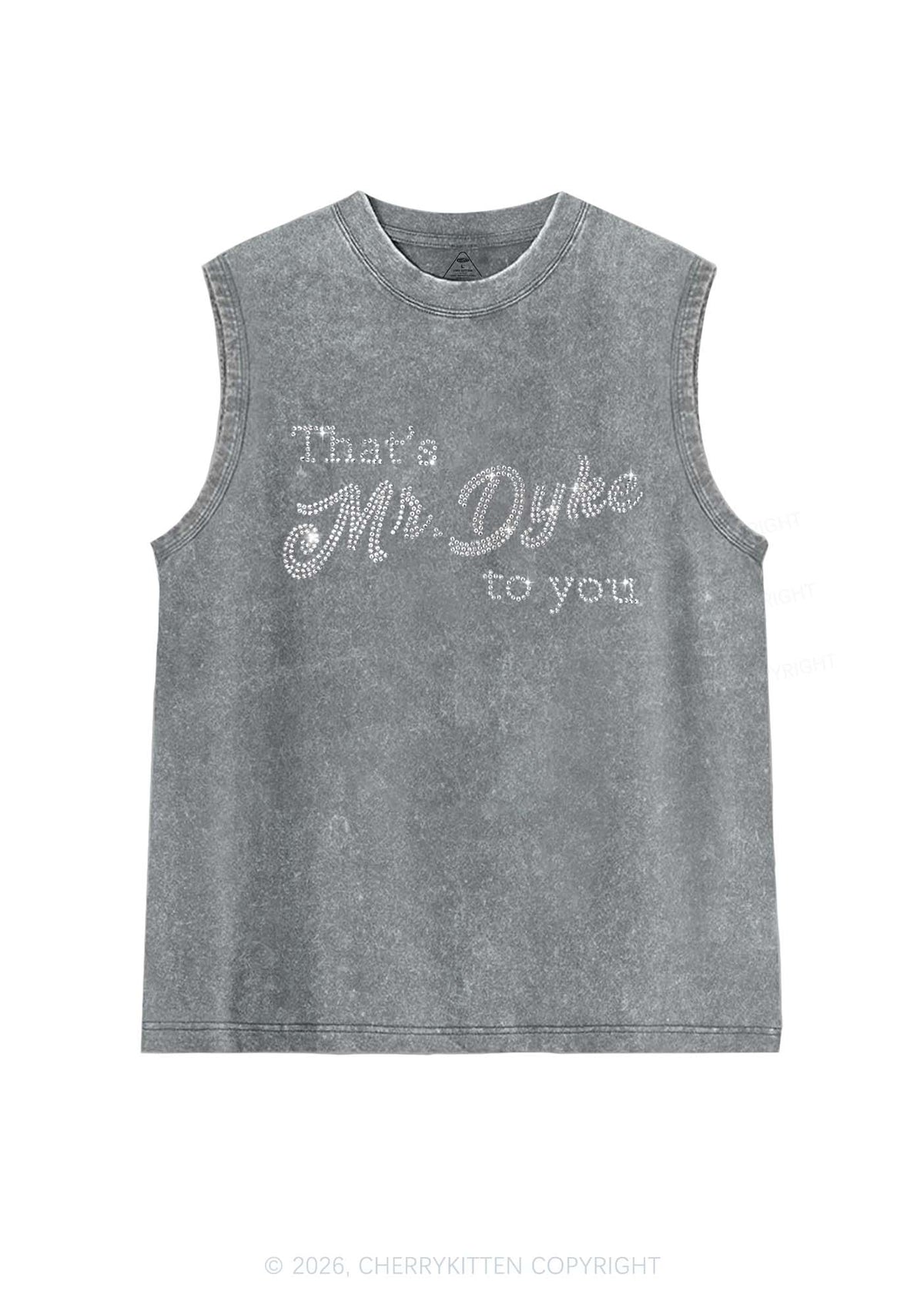 Rhinestone Thats Mr Dyke To You Pride Y2K Washed Muscle Tank Cherrykitten