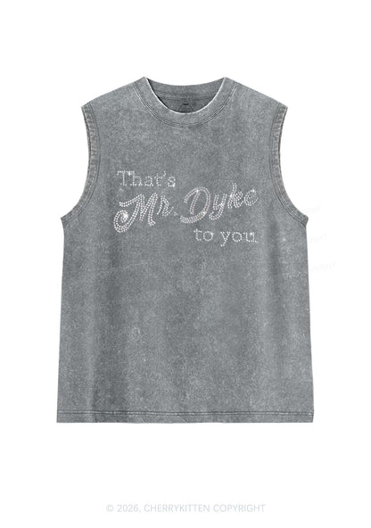Rhinestone Thats Mr Dyke To You Pride Y2K Washed Muscle Tank Cherrykitten