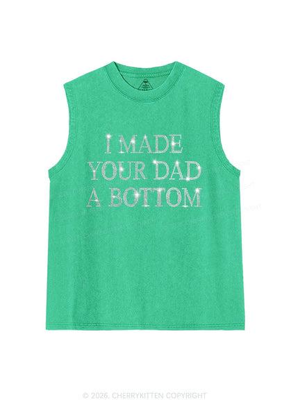 Rhinestone Made Your Dad A Bottom Pride Y2K Washed Muscle Tank Cherrykitten