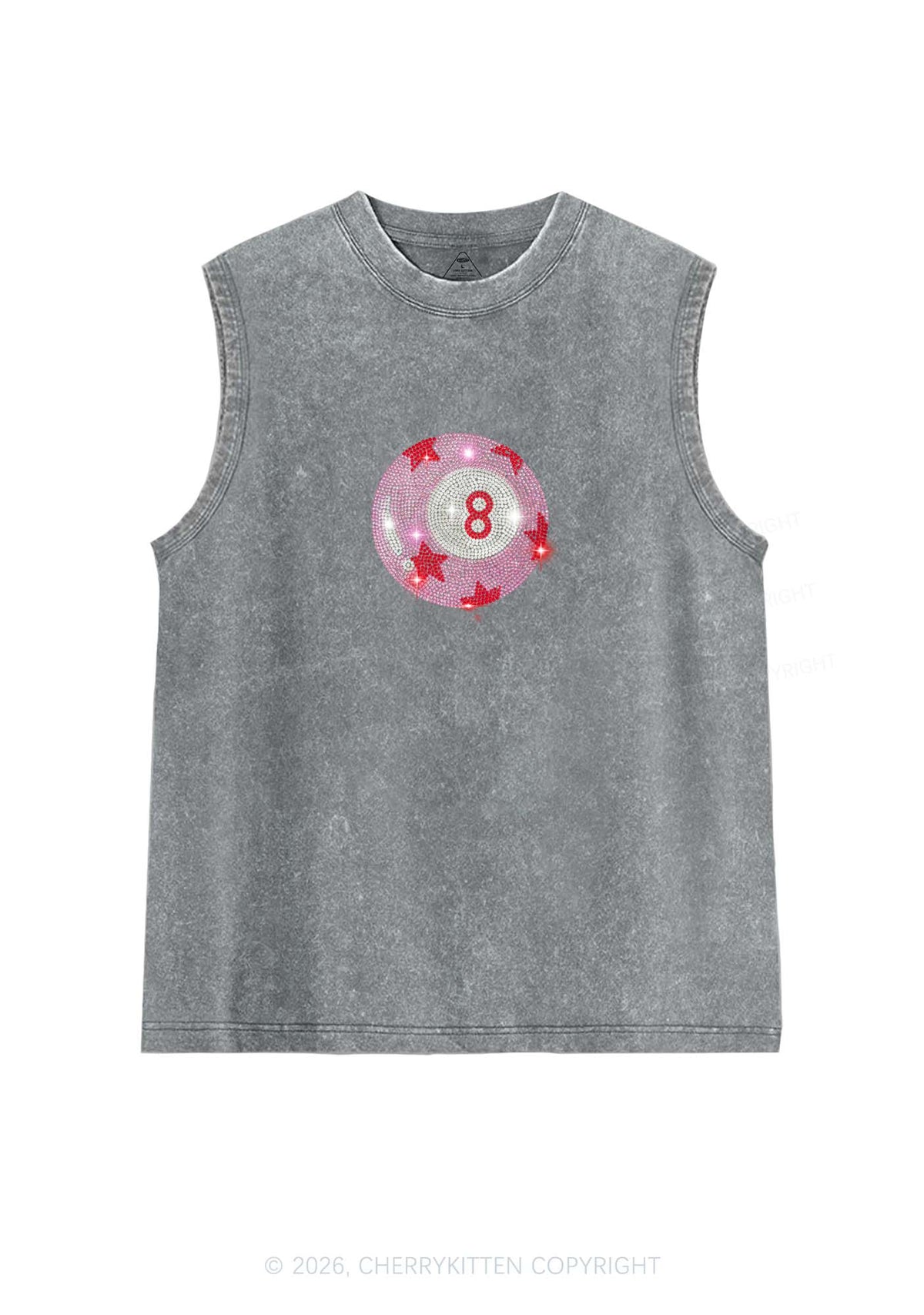 Rhinestone Pink Eight Ball Star Y2K Washed Muscle Tank Cherrykitten
