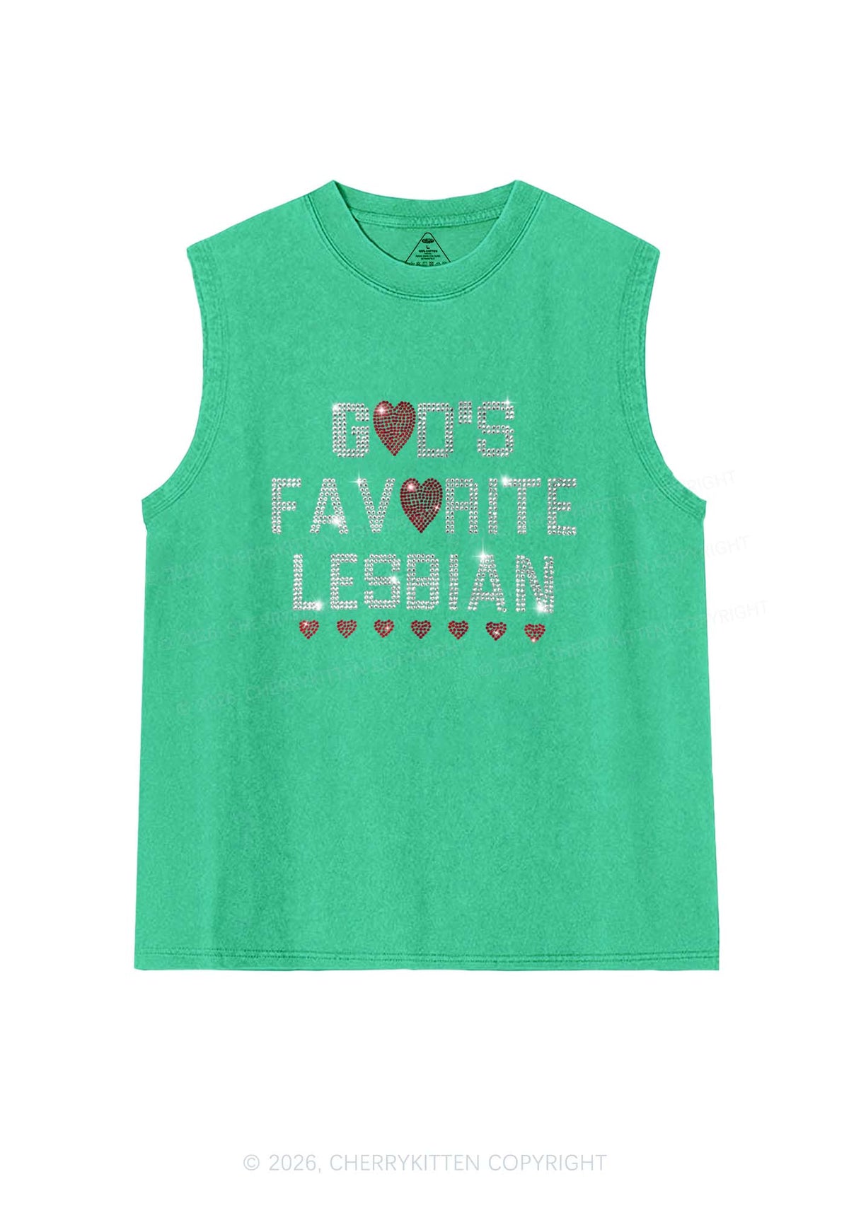 Rhinestone Gods Favorite Lesbian Pride Y2K Washed Muscle Tank Cherrykitten