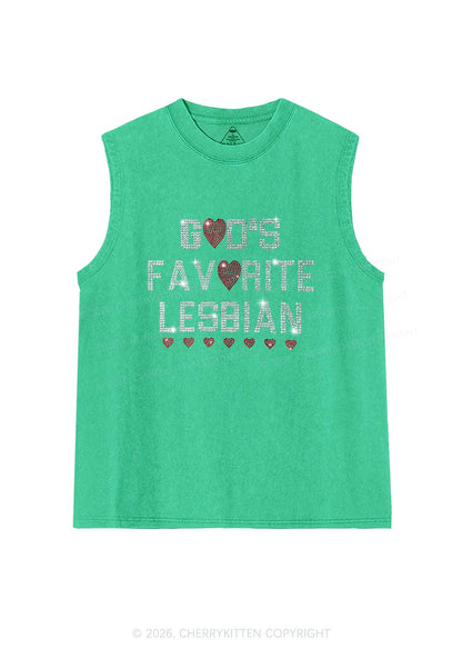 Rhinestone Gods Favorite Lesbian Pride Y2K Washed Muscle Tank Cherrykitten