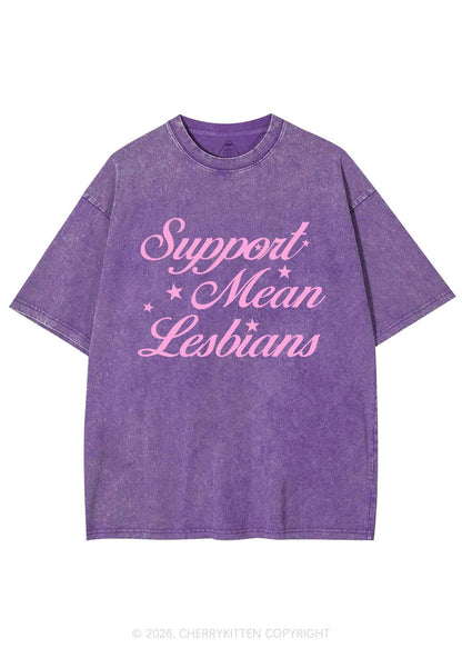 Support Mean Leabians Pride Y2K Shirts Washed Tee Cherrykitten