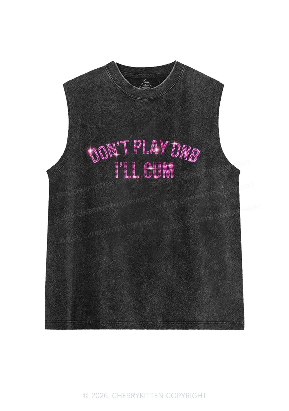 Rhinestone Dont Play DNB Y2K Washed Muscle Tank Cherrykitten