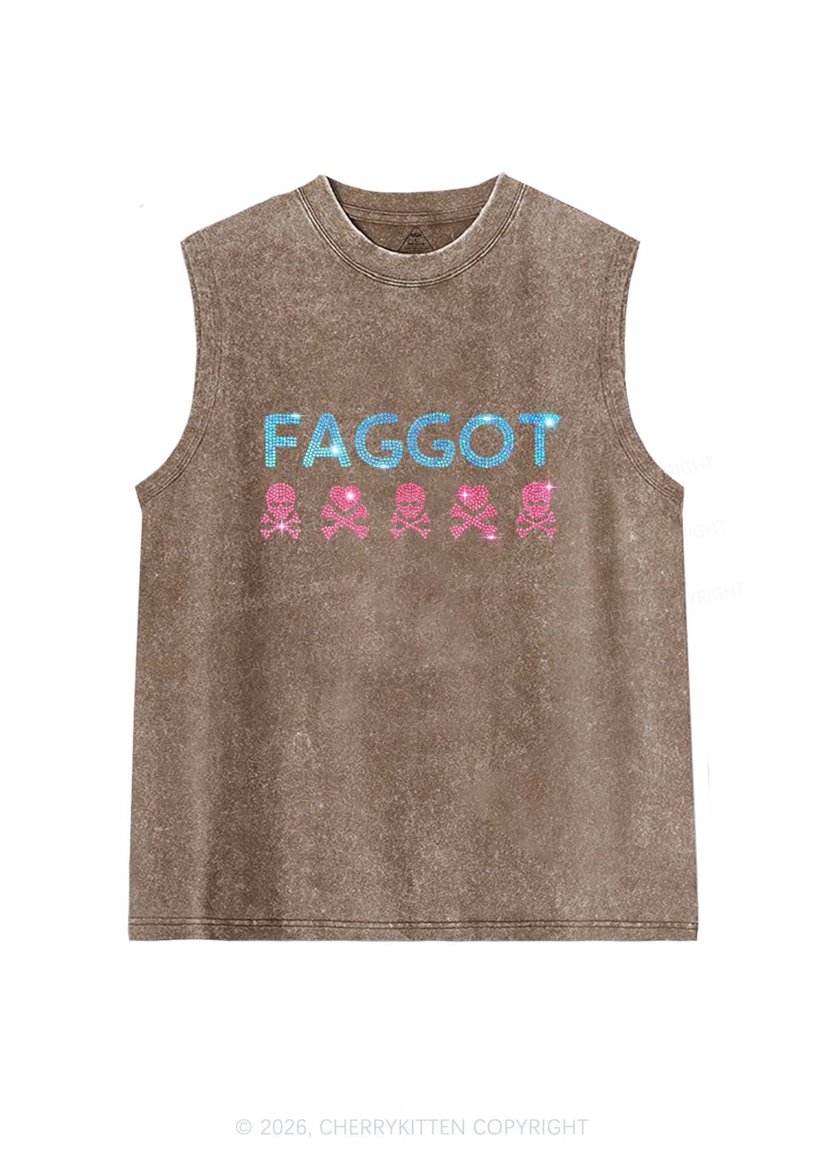 Rhinestone Faggot Skull Pride Y2K Washed Muscle Tank Cherrykitten