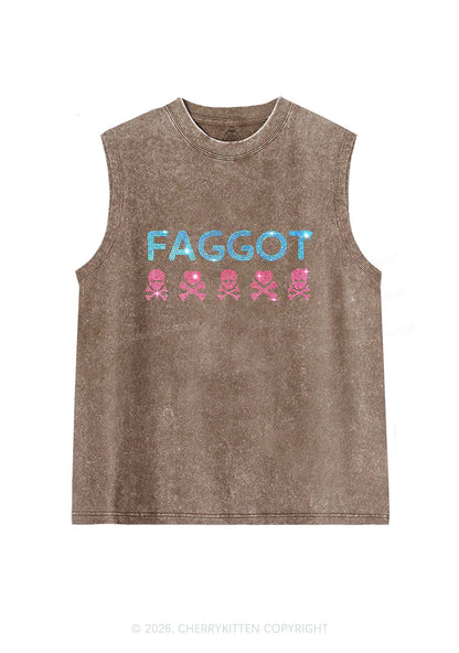 Rhinestone Faggot Skull Pride Y2K Washed Muscle Tank Cherrykitten
