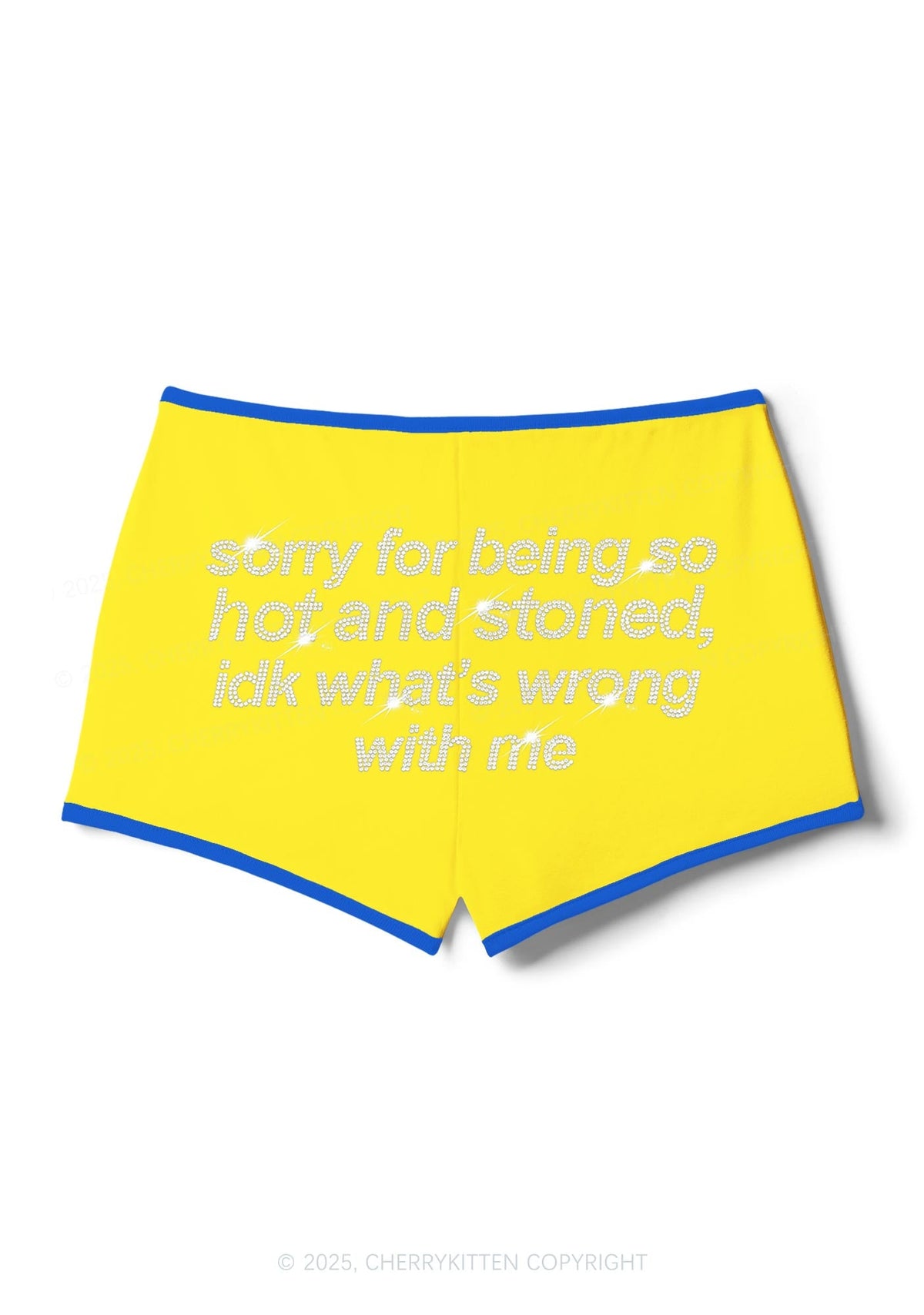 Rhinestone Sorry For Being Hot And Stoned Y2K Booty Shorts Cherrykitten