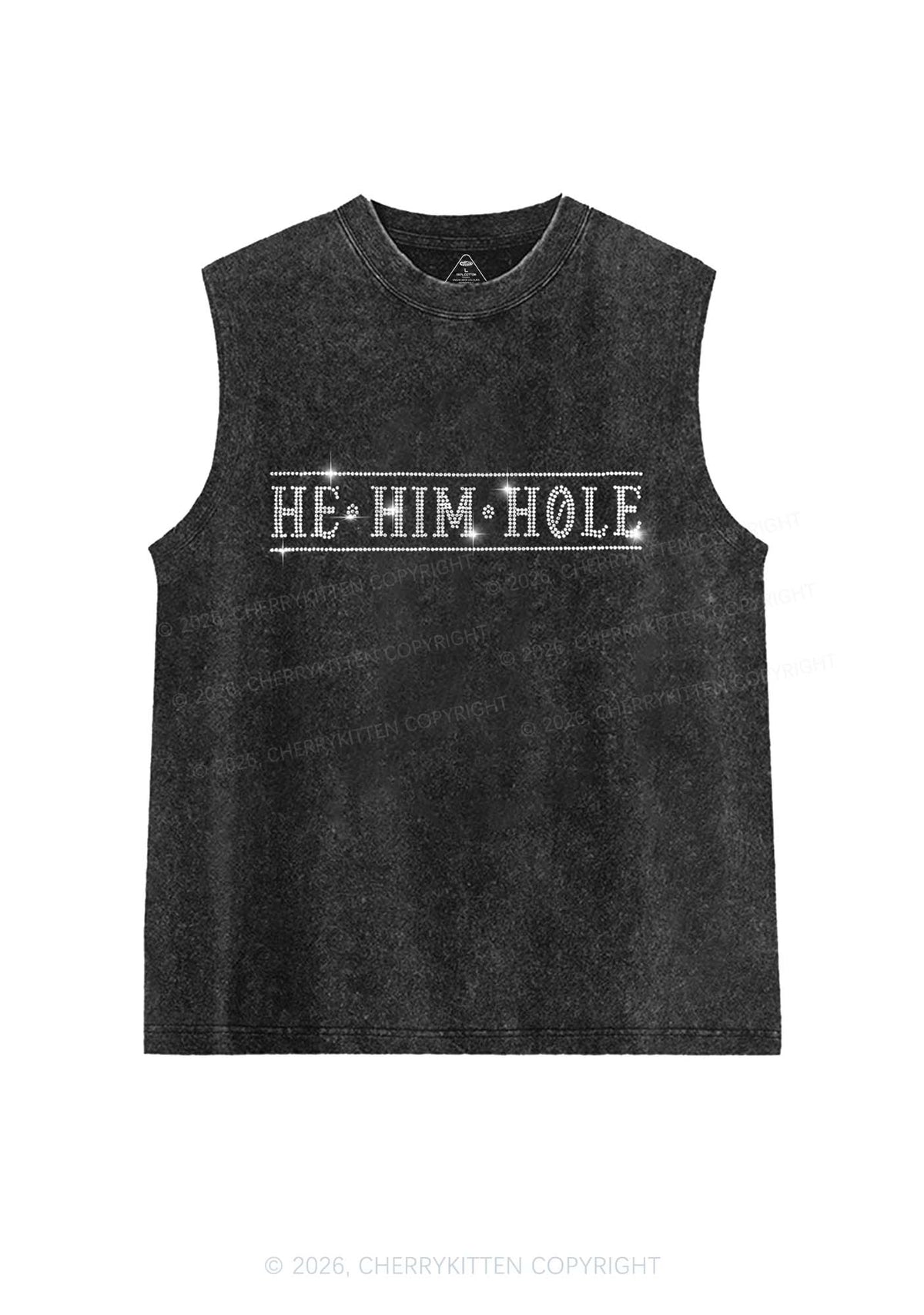 Rhinestone He Him Hole Pride Y2K Washed Muscle Tank Cherrykitten