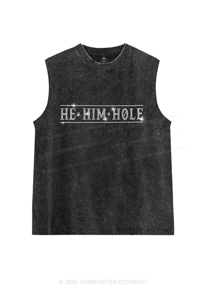 Rhinestone He Him Hole Pride Y2K Washed Muscle Tank Cherrykitten