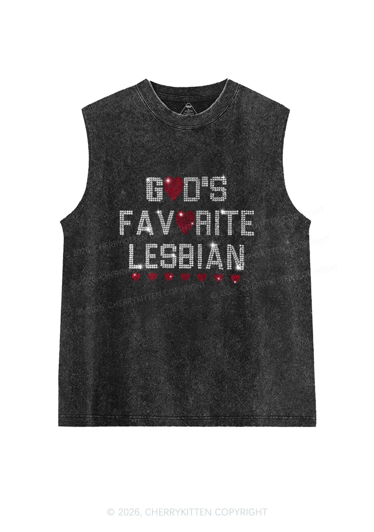 Rhinestone Gods Favorite Lesbian Pride Y2K Washed Muscle Tank Cherrykitten