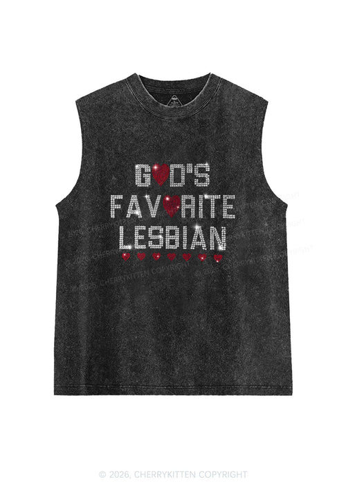 Rhinestone Gods Favorite Lesbian Pride Y2K Washed Muscle Tank Cherrykitten