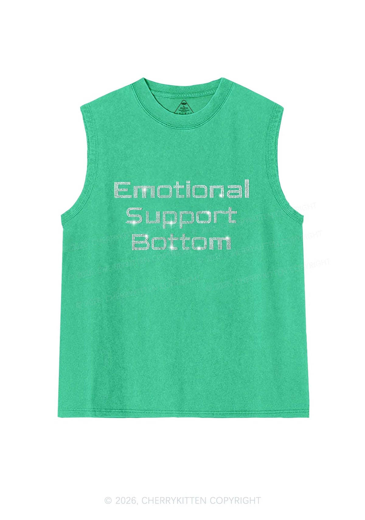 Rhinestone Emotional Support Bottom Pride Y2K Washed Muscle Tank Cherrykitten