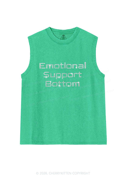 Rhinestone Emotional Support Bottom Pride Y2K Washed Muscle Tank Cherrykitten