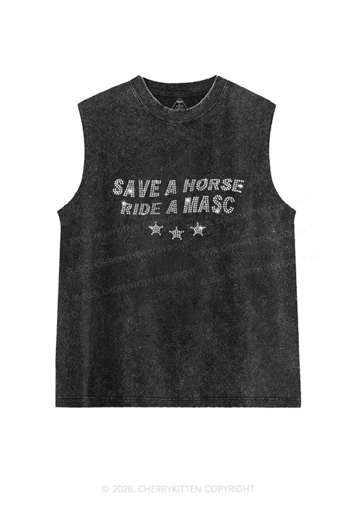 Rhinestone Ride A Masc Pride Y2K Washed Muscle Tank Cherrykitten