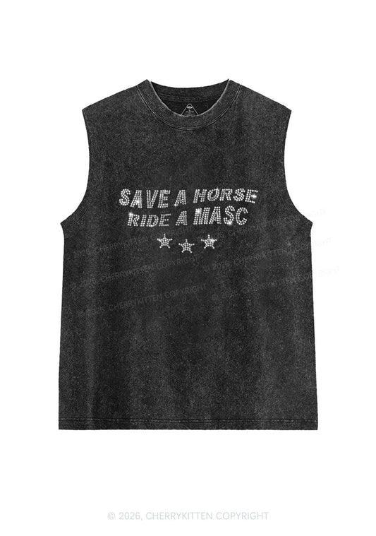 Rhinestone Ride A Masc Pride Y2K Washed Muscle Tank Cherrykitten