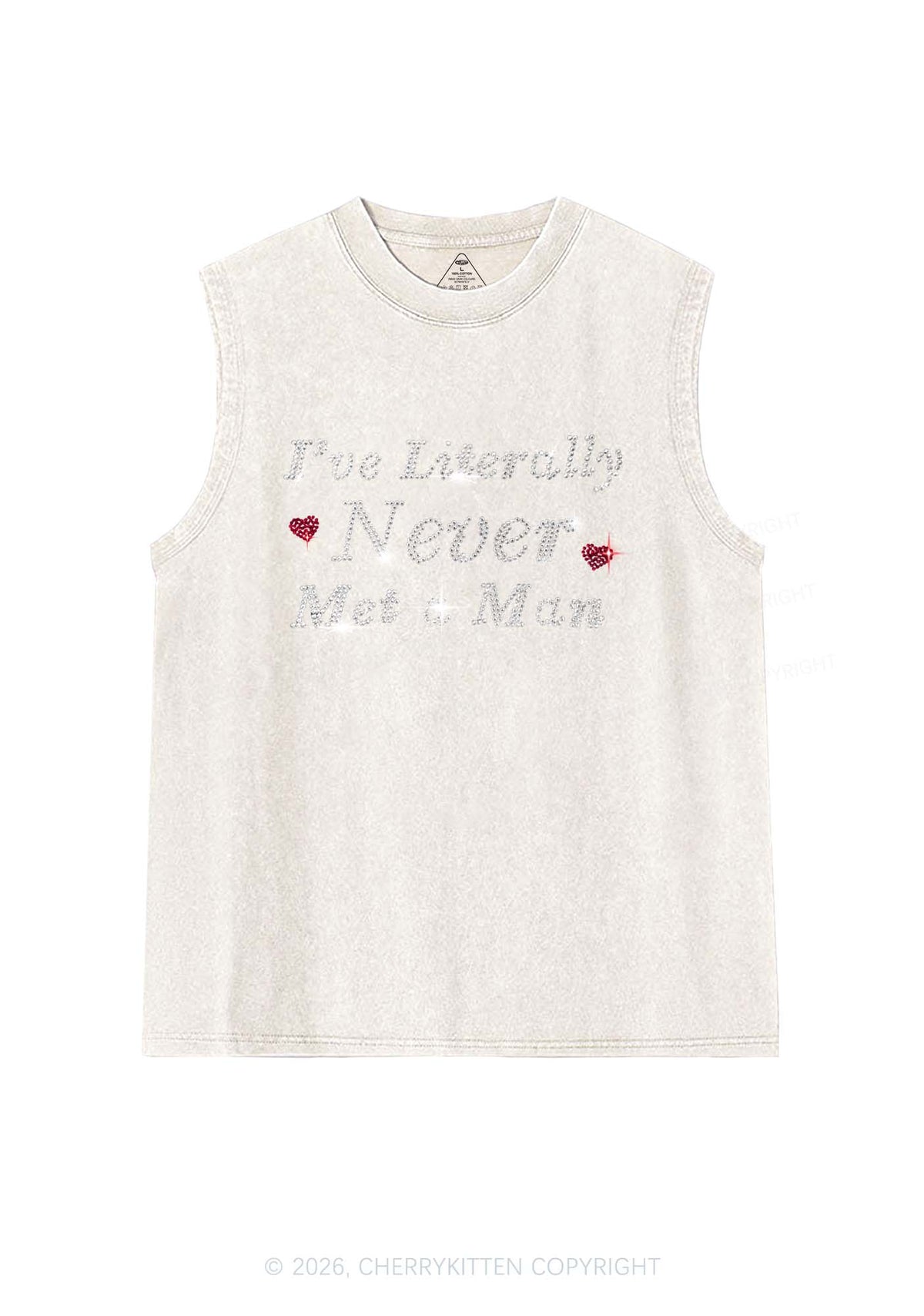 Rhinestone Never Met A Man Pride Y2K Washed Muscle Tank Cherrykitten