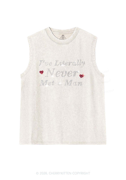 Rhinestone Never Met A Man Pride Y2K Washed Muscle Tank Cherrykitten