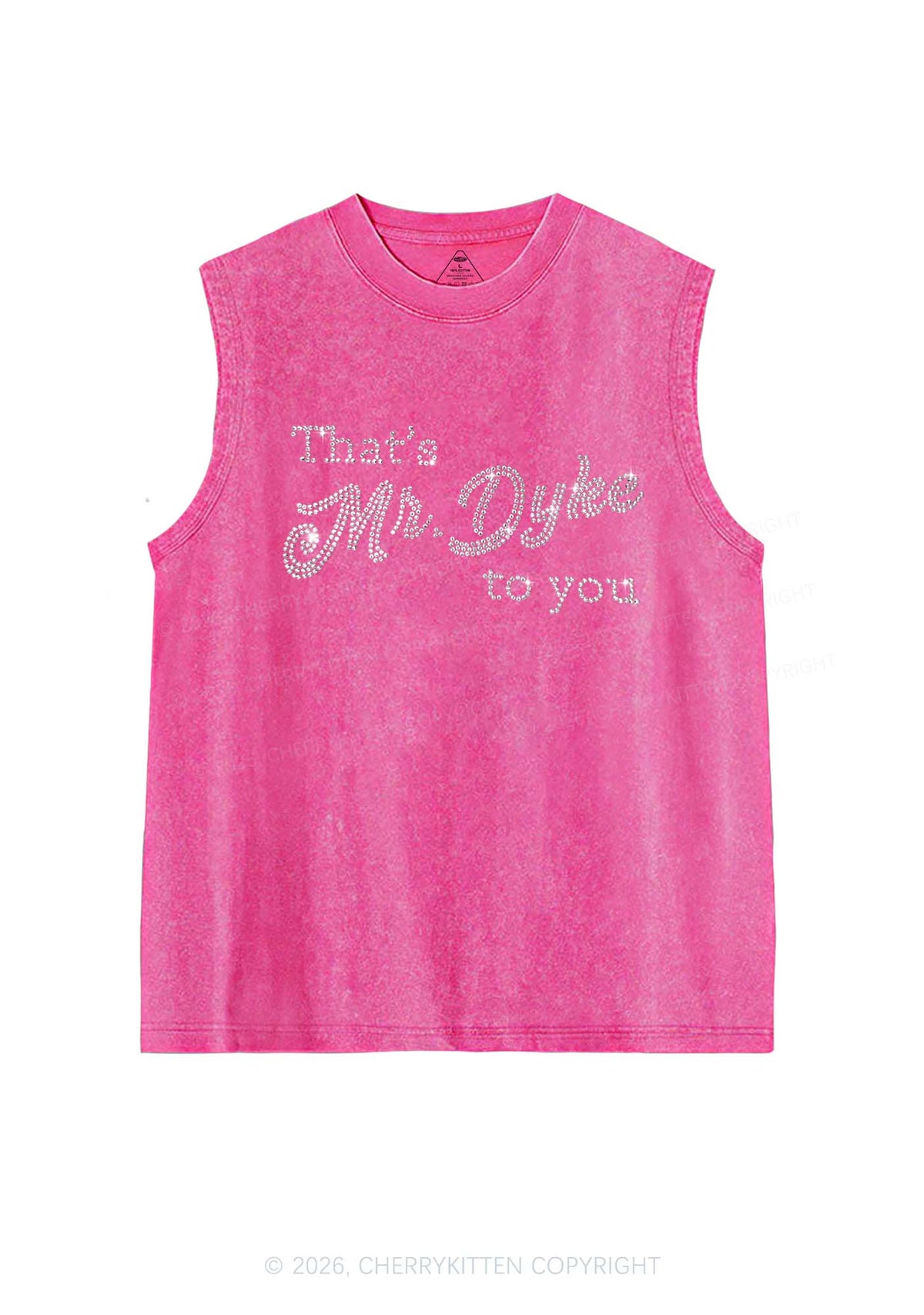 Rhinestone Thats Mr Dyke To You Pride Y2K Washed Muscle Tank Cherrykitten