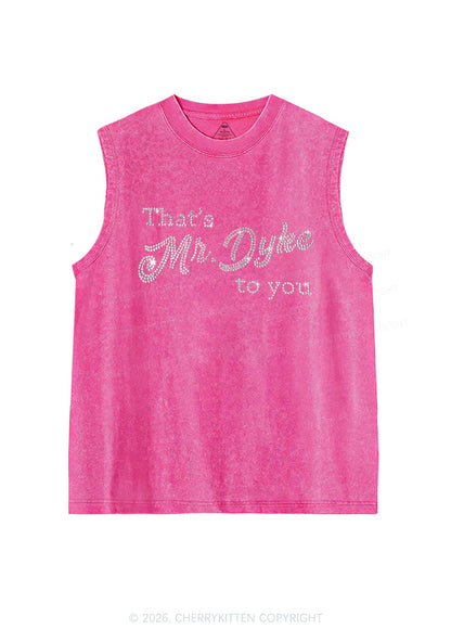 Rhinestone Thats Mr Dyke To You Pride Y2K Washed Muscle Tank Cherrykitten