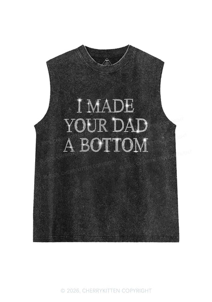 Rhinestone Made Your Dad A Bottom Pride Y2K Washed Muscle Tank Cherrykitten
