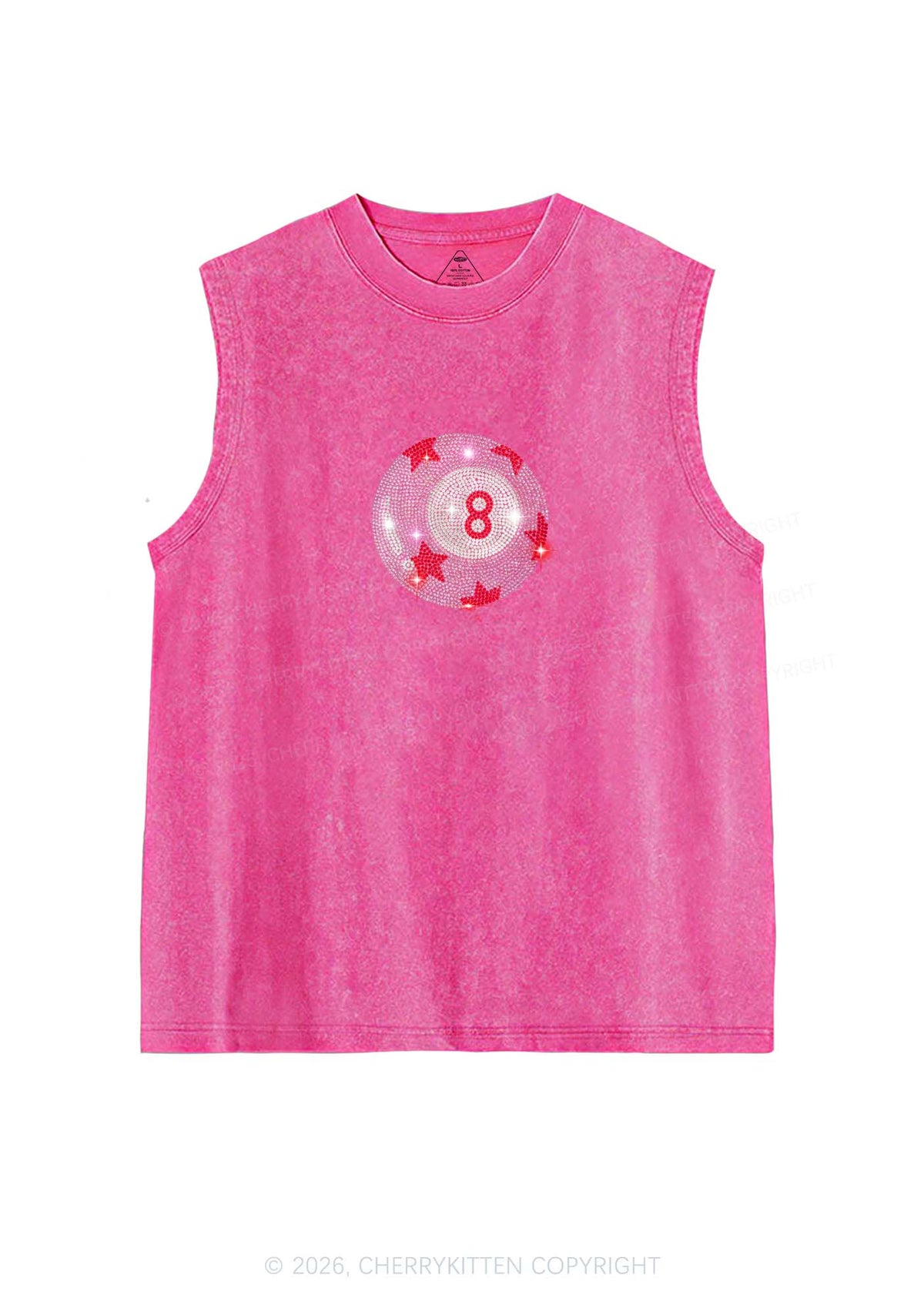 Rhinestone Pink Eight Ball Star Y2K Washed Muscle Tank Cherrykitten