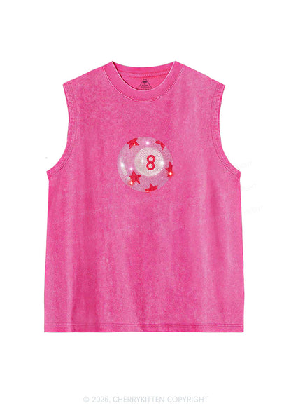 Rhinestone Pink Eight Ball Star Y2K Washed Muscle Tank Cherrykitten