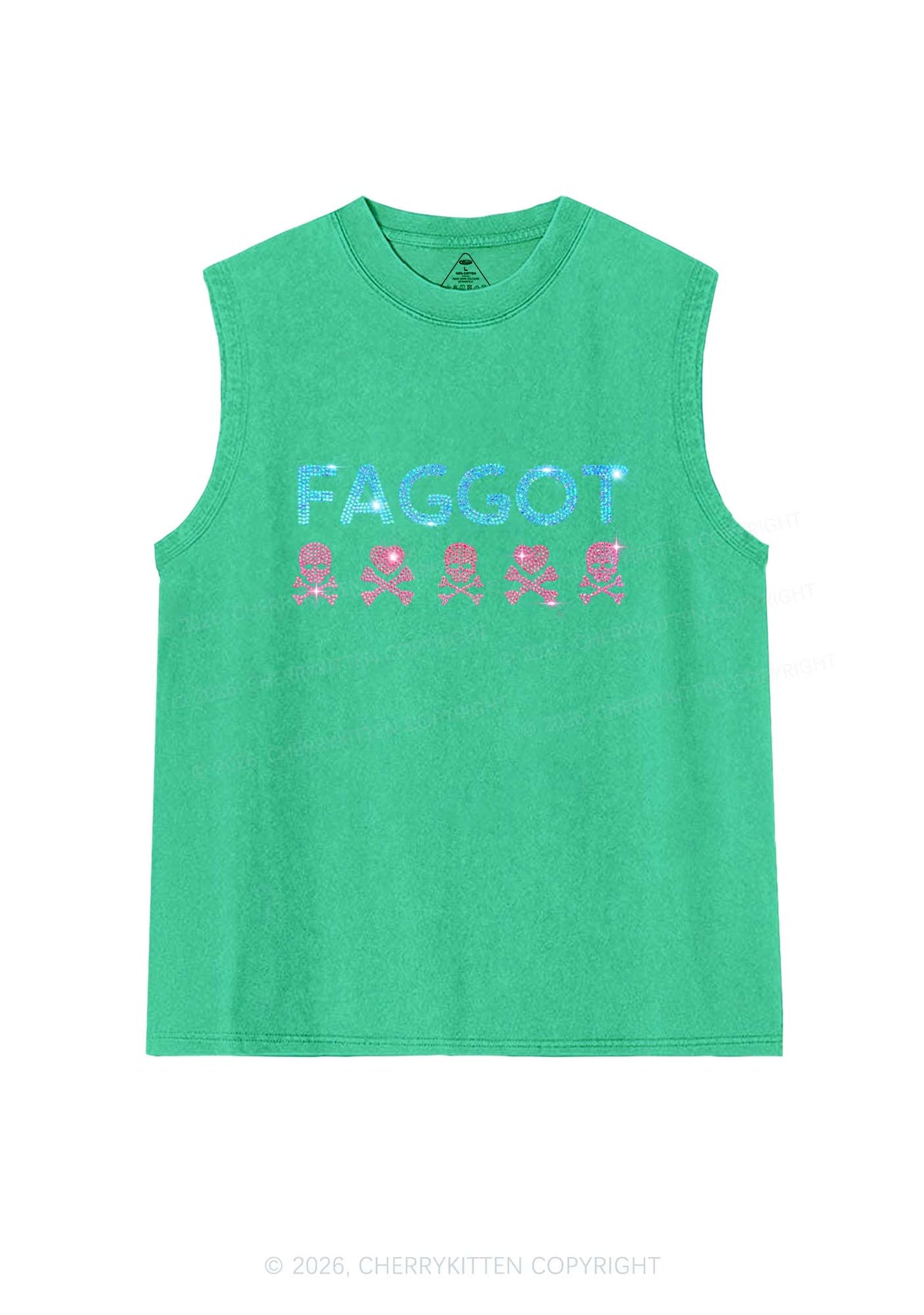 Rhinestone Faggot Skull Pride Y2K Washed Muscle Tank Cherrykitten