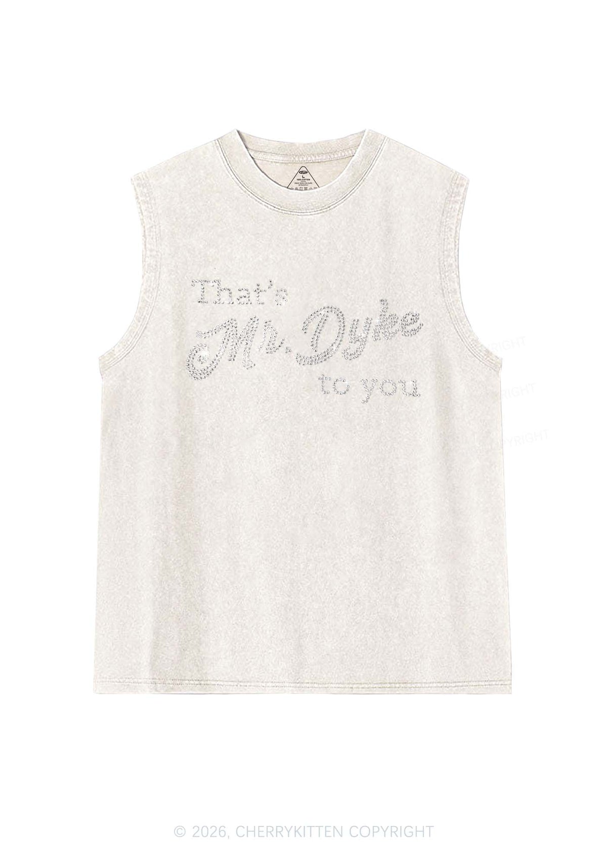 Rhinestone Thats Mr Dyke To You Pride Y2K Washed Muscle Tank Cherrykitten