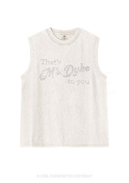 Rhinestone Thats Mr Dyke To You Pride Y2K Washed Muscle Tank Cherrykitten
