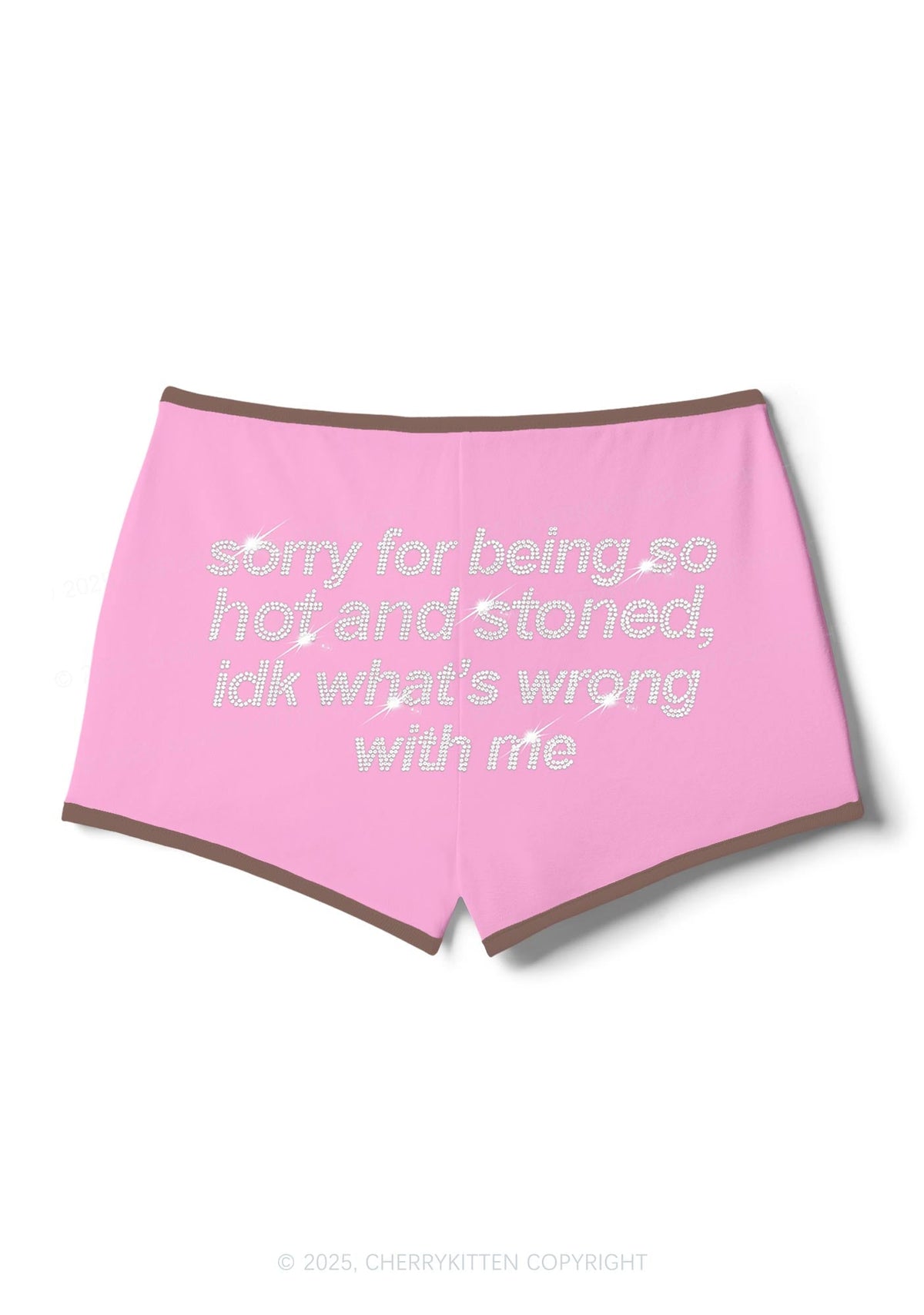 Rhinestone Sorry For Being Hot And Stoned Y2K Booty Shorts Cherrykitten