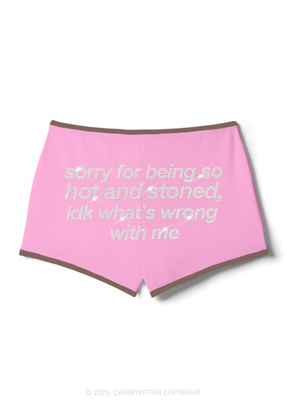 Rhinestone Sorry For Being Hot And Stoned Y2K Booty Shorts Cherrykitten