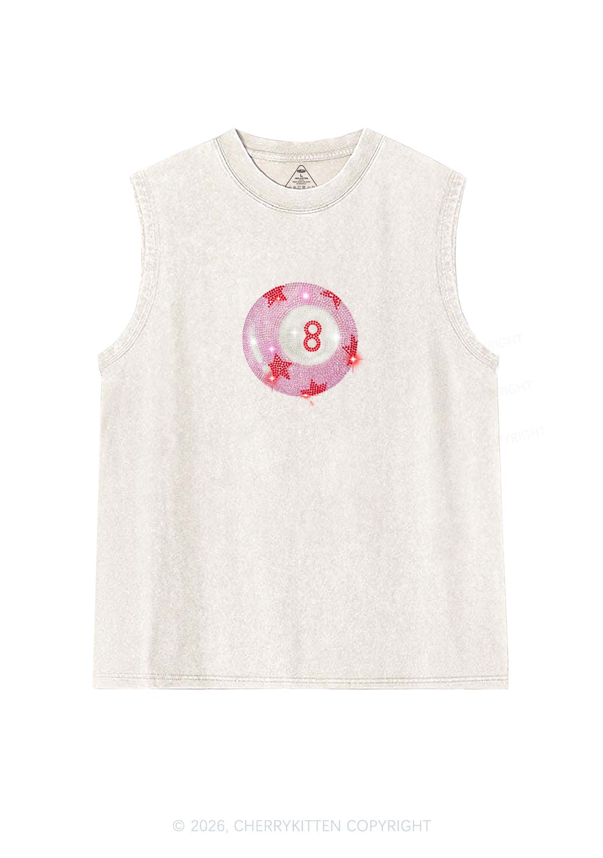 Rhinestone Pink Eight Ball Star Y2K Washed Muscle Tank Cherrykitten